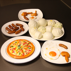 wo+仿真食品模型披萨包子鸡腿煎蛋橱柜装饰幼儿玩具拍摄道具
