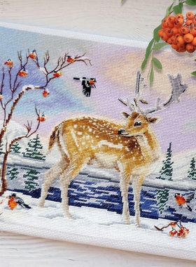 法国DMC十字绣俄套件森林里鹿欧式动物客厅挂画精准印花11591