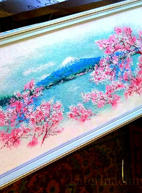 法国DMC十字绣套件樱花雪山欧式风景客厅挂画精准印花12099
