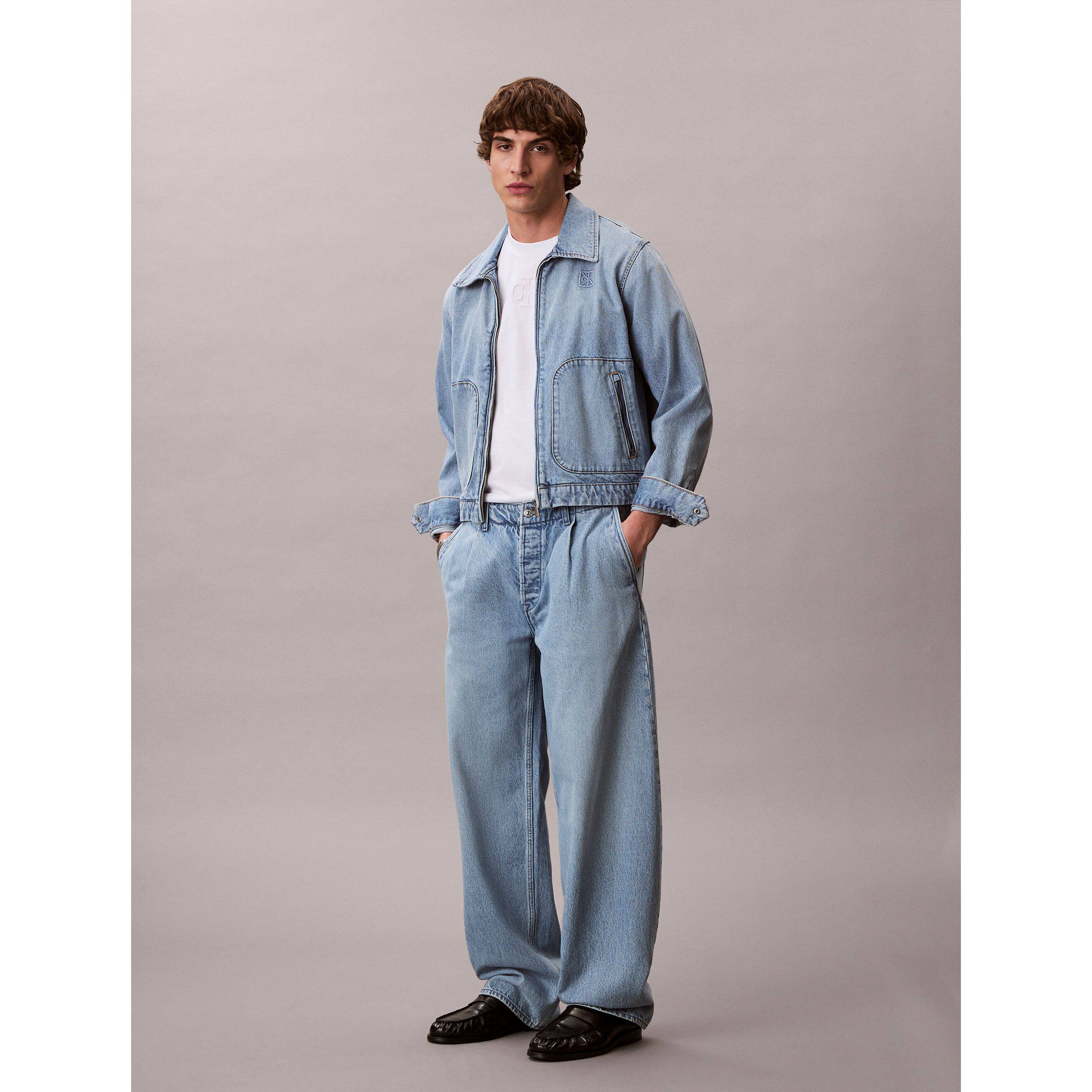 韩国代购2026春夏CKJ男款纯棉复古浅蓝水洗宽松桶型牛仔裤长裤4RF