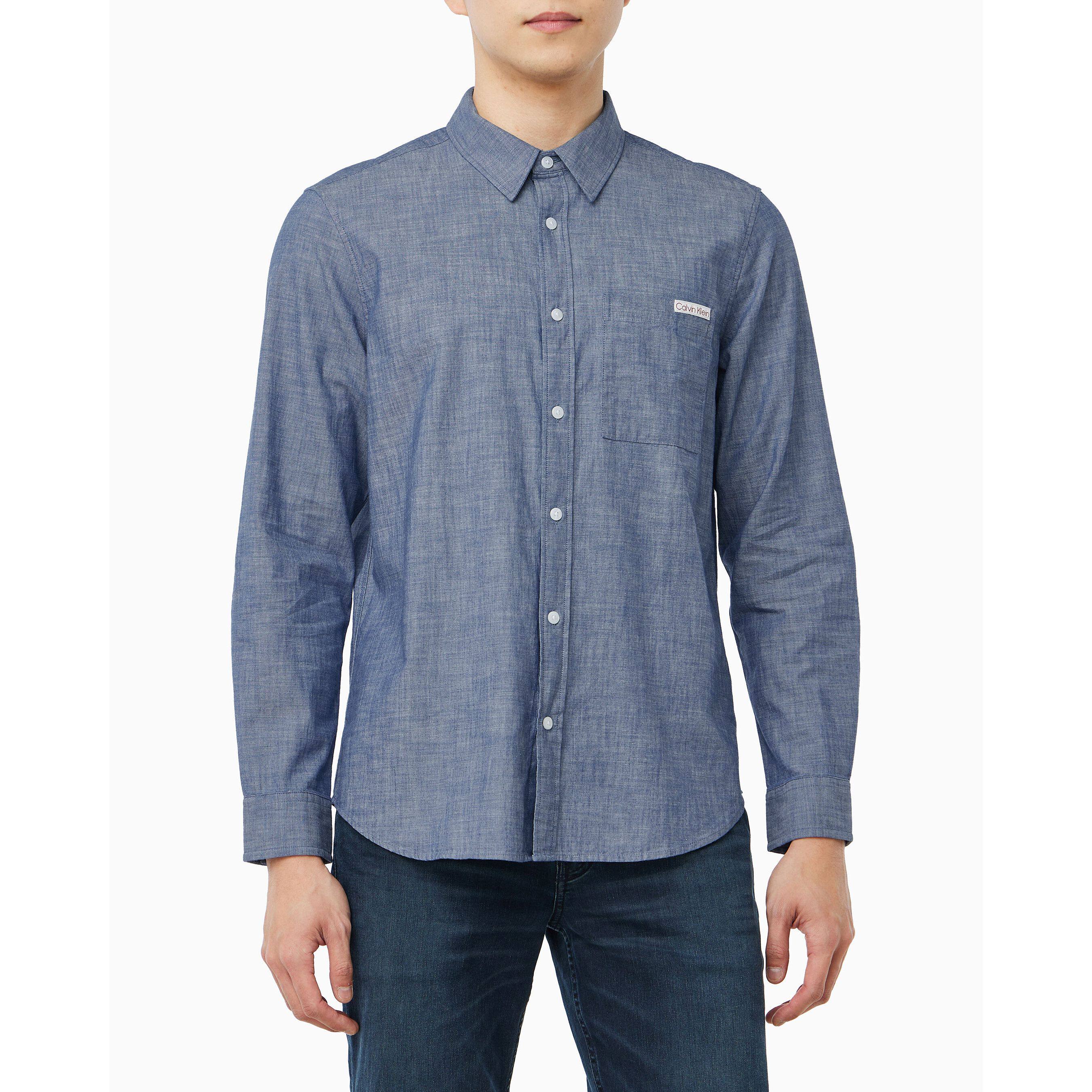 韩国代购2026春夏CKJ男纯棉衬衫经典款深靛蓝胸袋日常百搭长袖