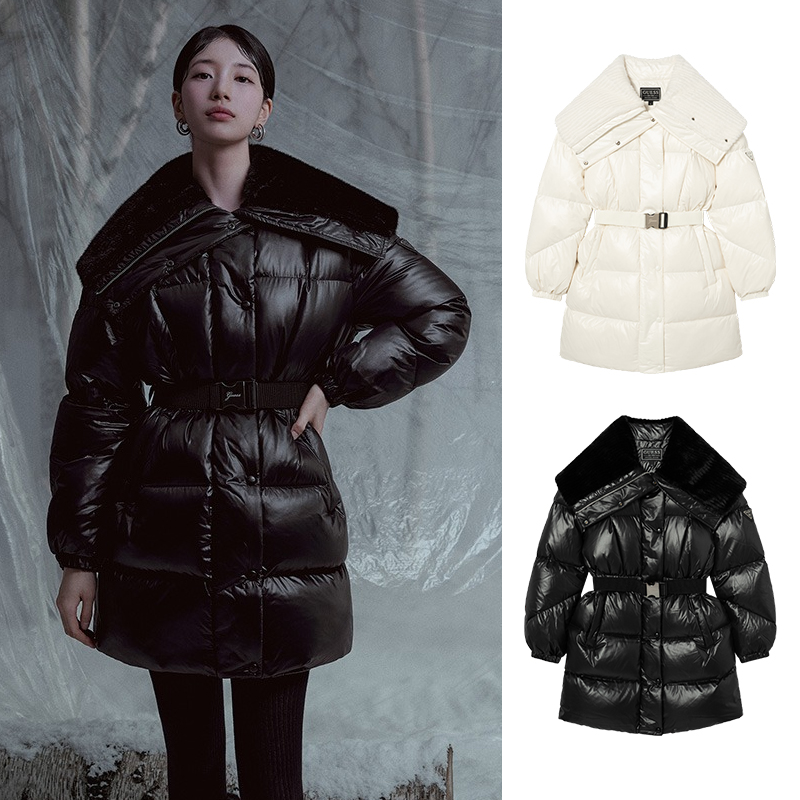 GUESS韩国代购25冬秀智海报款女士新款中长款收腰鸭绒羽绒服