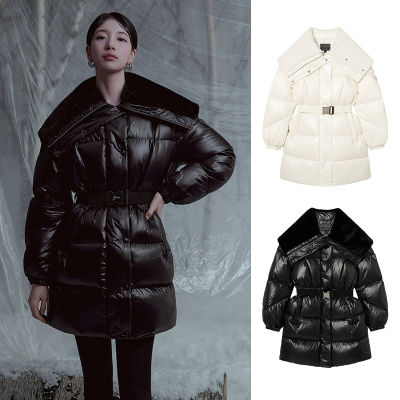 GUESS韩国代购25冬秀智海报款女士新款中长款收腰鸭绒羽绒服