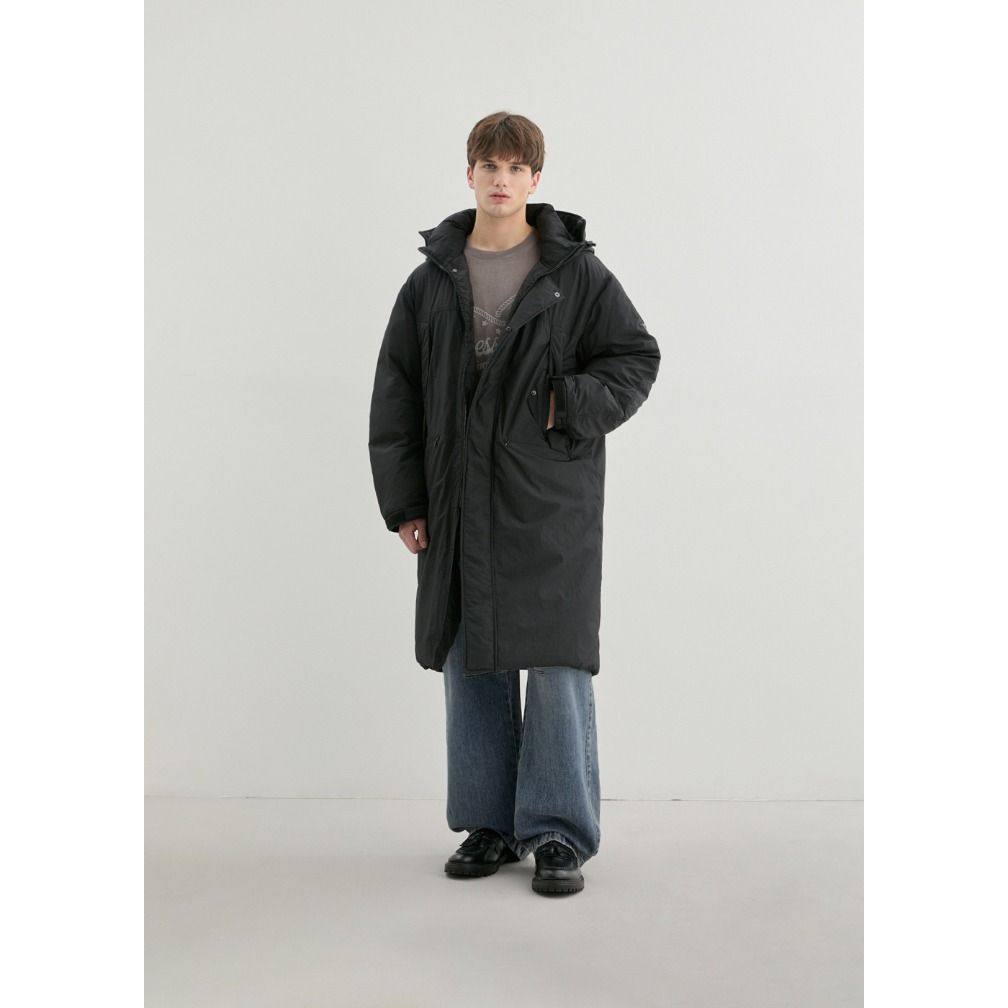 GUESS韩国代购25冬男士宽松百搭连帽长款大衣休闲棉服外套