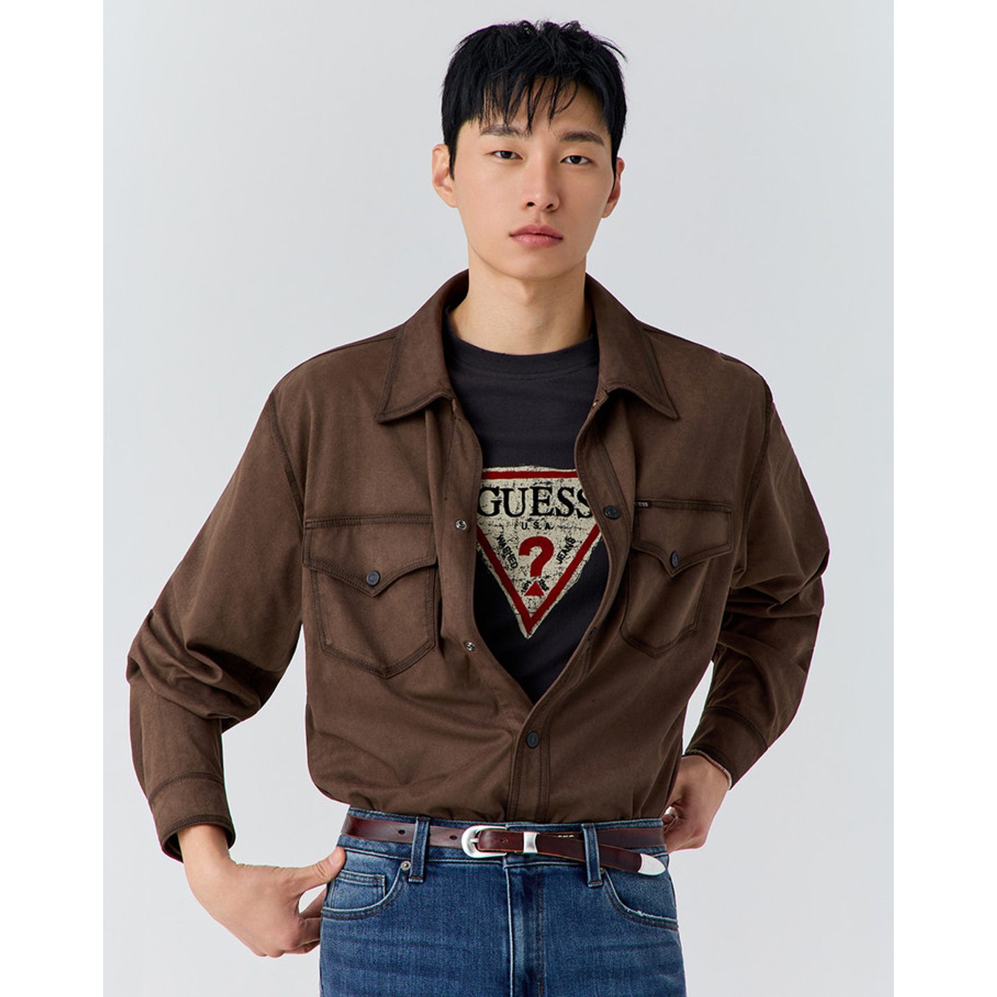 GUESS男秋冬人造麂皮短款夹克