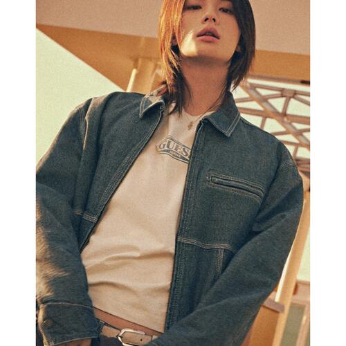 GUESS男士工装牛仔夹克深蓝