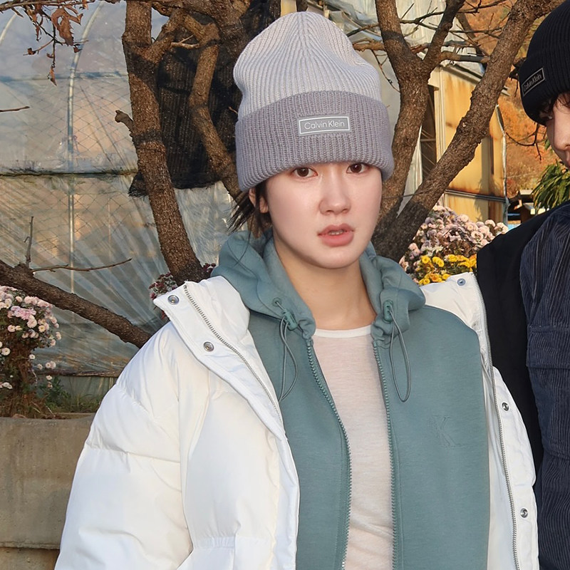 CK Jeans韩国代购25秋冬情侣羊毛混纺罗纹冷帽针织毛线帽4D8029G