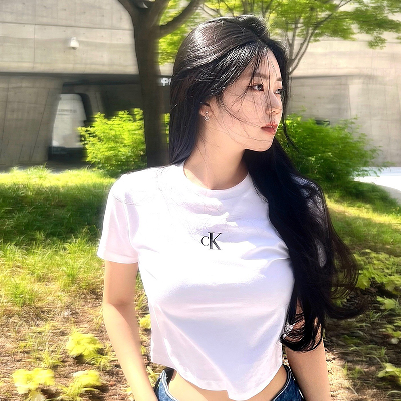 CK女士字母标修身弹力短袖T恤