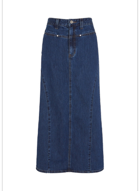 韩国代购GUESS女靛蓝牛仔长裙高腰棉质直筒中长裙通勤休闲YQ2D655
