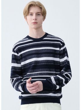 GUESS韩国代购25冬男士休闲通勤百搭复古条纹针织套头毛衣毛衫