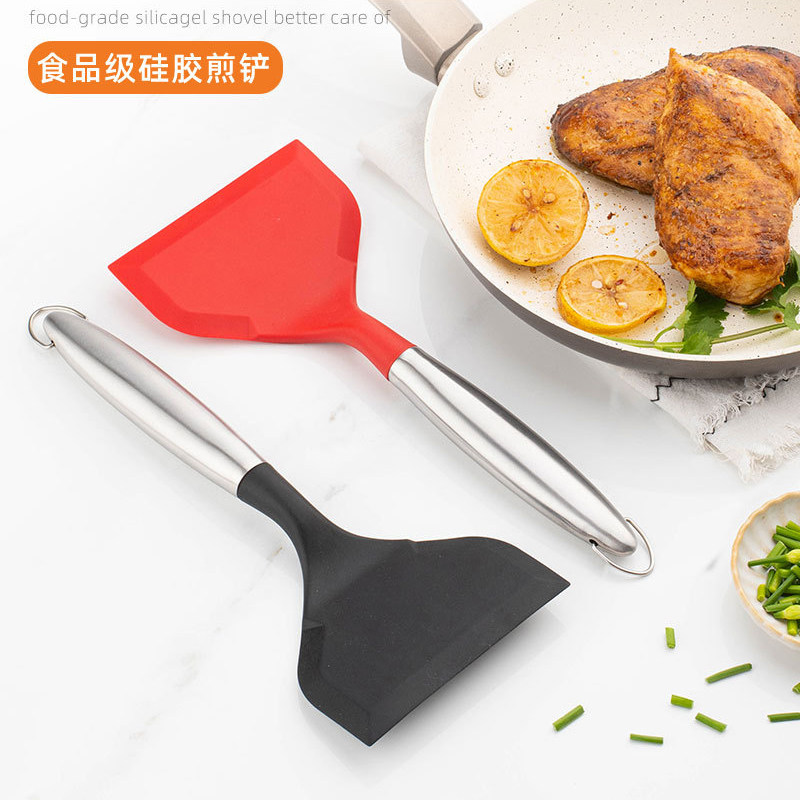 不锈钢手柄硅胶宽口煎铲不粘锅玉子烧锅铲厨房料理铲子披萨牛排