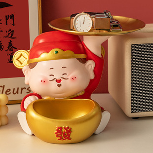 新中式 2025年新款 财神入门玄关钥匙收纳托盘开业桌面摆件轻奢高档
