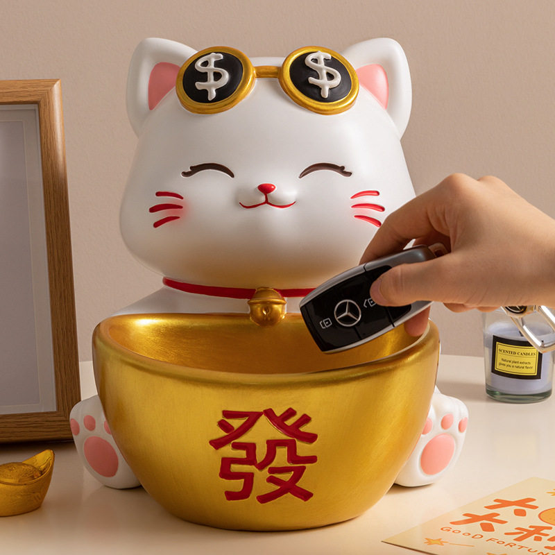 2025年新款元宝招财猫入门玄关钥匙收纳托盘客厅桌面摆件轻奢高档