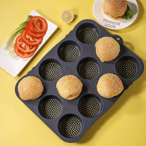 食品级硅胶汉堡面包烤盘模具12连