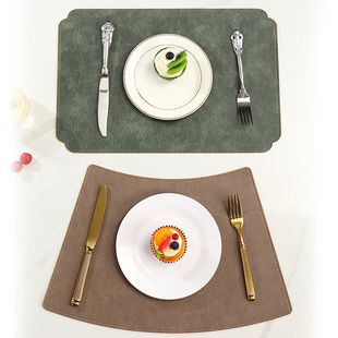 加厚皮革西餐垫复古牛皮纹双面双色餐桌垫酒店会所餐厅方形盘碗垫