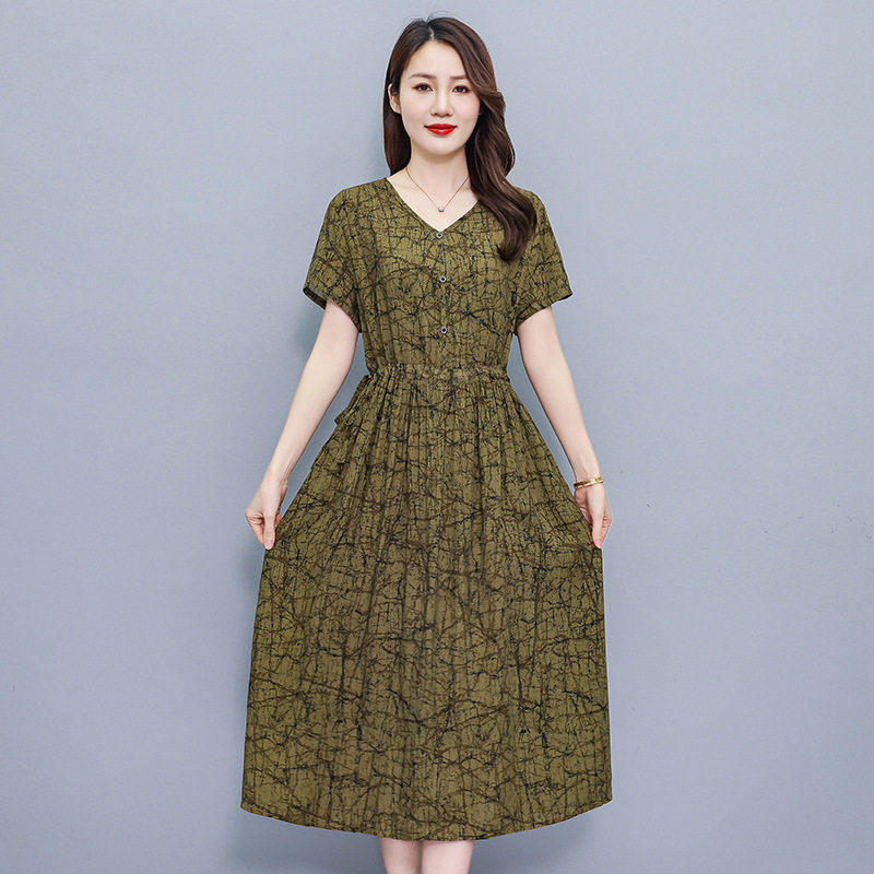2025新款夏季大码棉绸连衣裙女高端宽松休闲修身显瘦碎花裙子