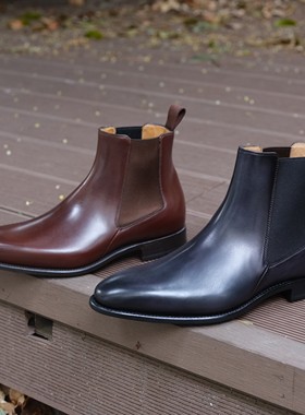 葡萄牙Carlos Santos切尔西Kent巧克力色牛皮固特异皮底圆头套脚