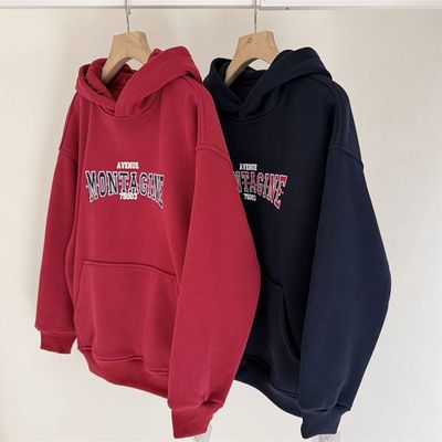 新年红暖绒系列~150-190中大童一体绒卫衣青少年加厚连帽套头衫