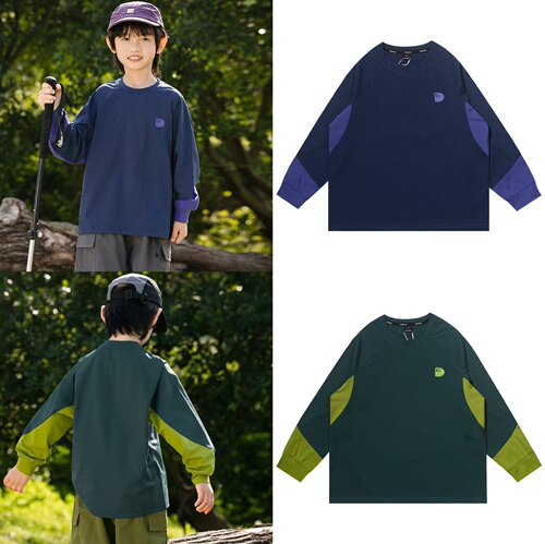 速干登山风~150-180中大童拼接T恤25春夏青少年拼色运动圆领长袖