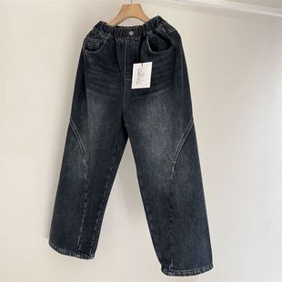 青少年宽松加厚长裤 针织奥利绒 冬季 185中大男童一体绒牛仔裤 165