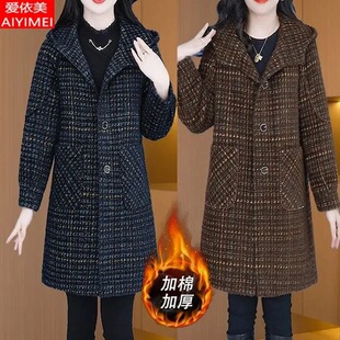 简约时尚秋冬新款优雅感毛呢外套女士百搭显瘦中长款加棉加厚大衣