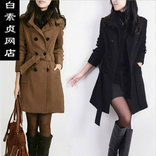 职业装23秋冬韩版修身百搭大码毛呢外套中长款呢子大衣风衣女腰带
