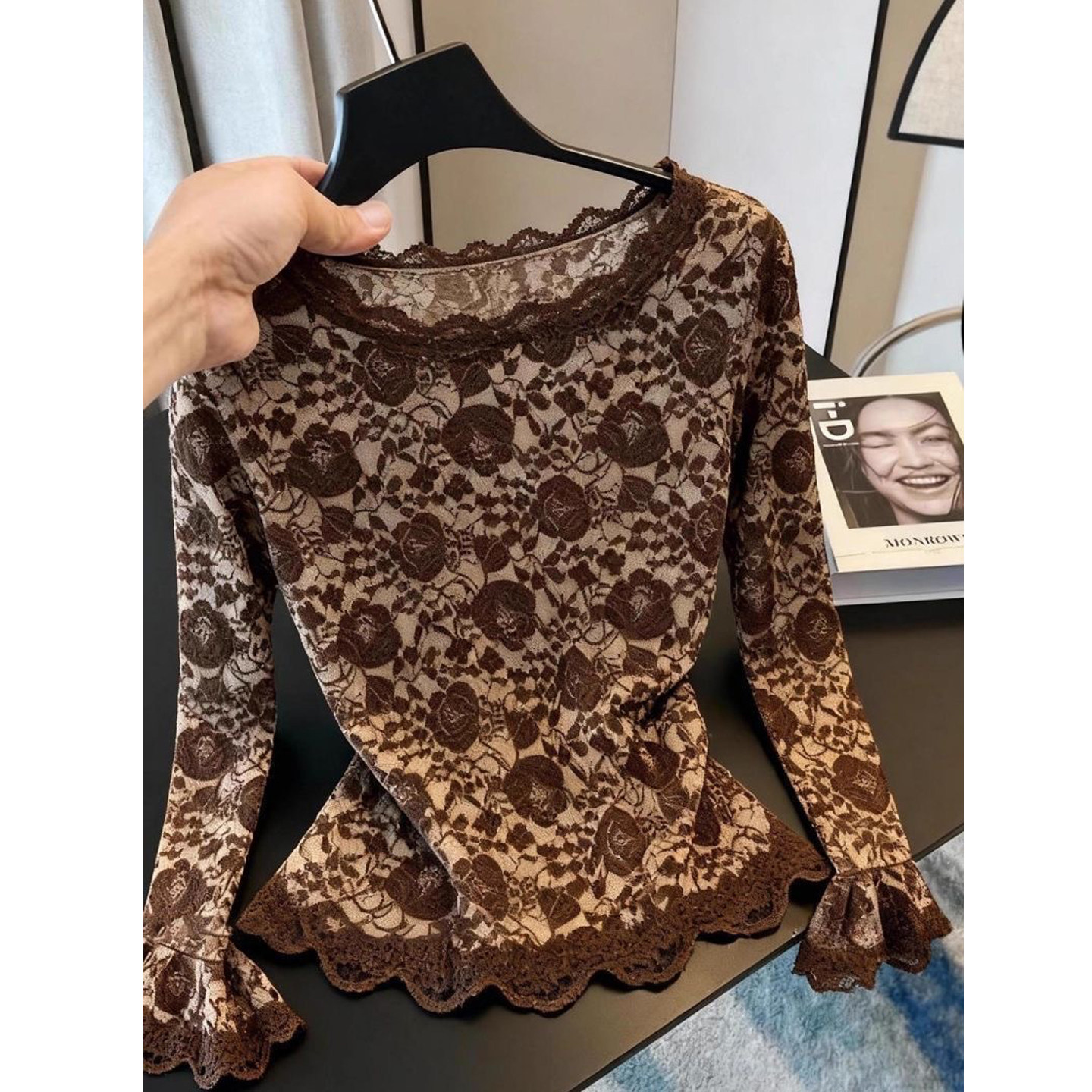 欧货高级感花边圆领碎花喇叭袖蕾丝衫女2026春季新款百搭长袖上衣,女装/女士精品,蕾丝衫/雪纺衫,淘宝优惠券,粉丝福利购,淘宝优惠卷