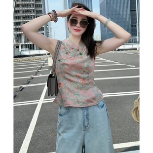 新款 高級感國風(fēng)新中式 馬甲小衫 女2025夏季 印花上衣潮 背心無袖