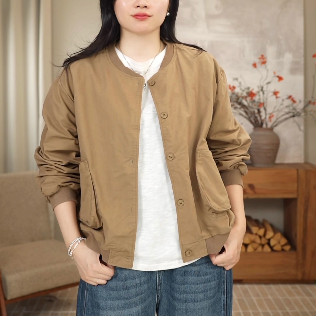 素若溪 简约百搭韩版棒球服秋季宽松休闲外套 7298