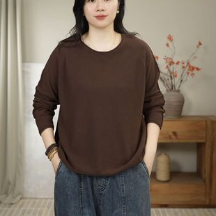 2025年秋季新款圆领长袖休闲简约宽松通勤百搭套头针织衫女 0815