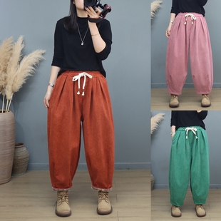 宽松复古哈伦老爹裤 冬季 女 灯芯绒通勤百搭加绒加厚休闲萝卜长裤