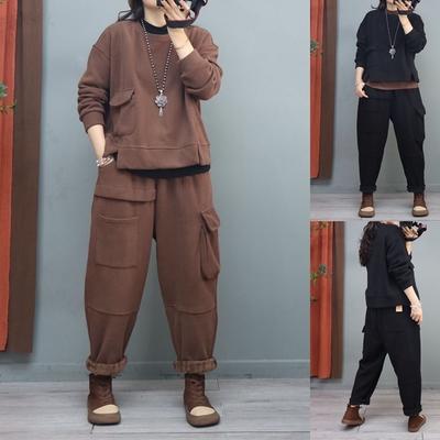 冬季加绒加厚卫衣卫裤套装