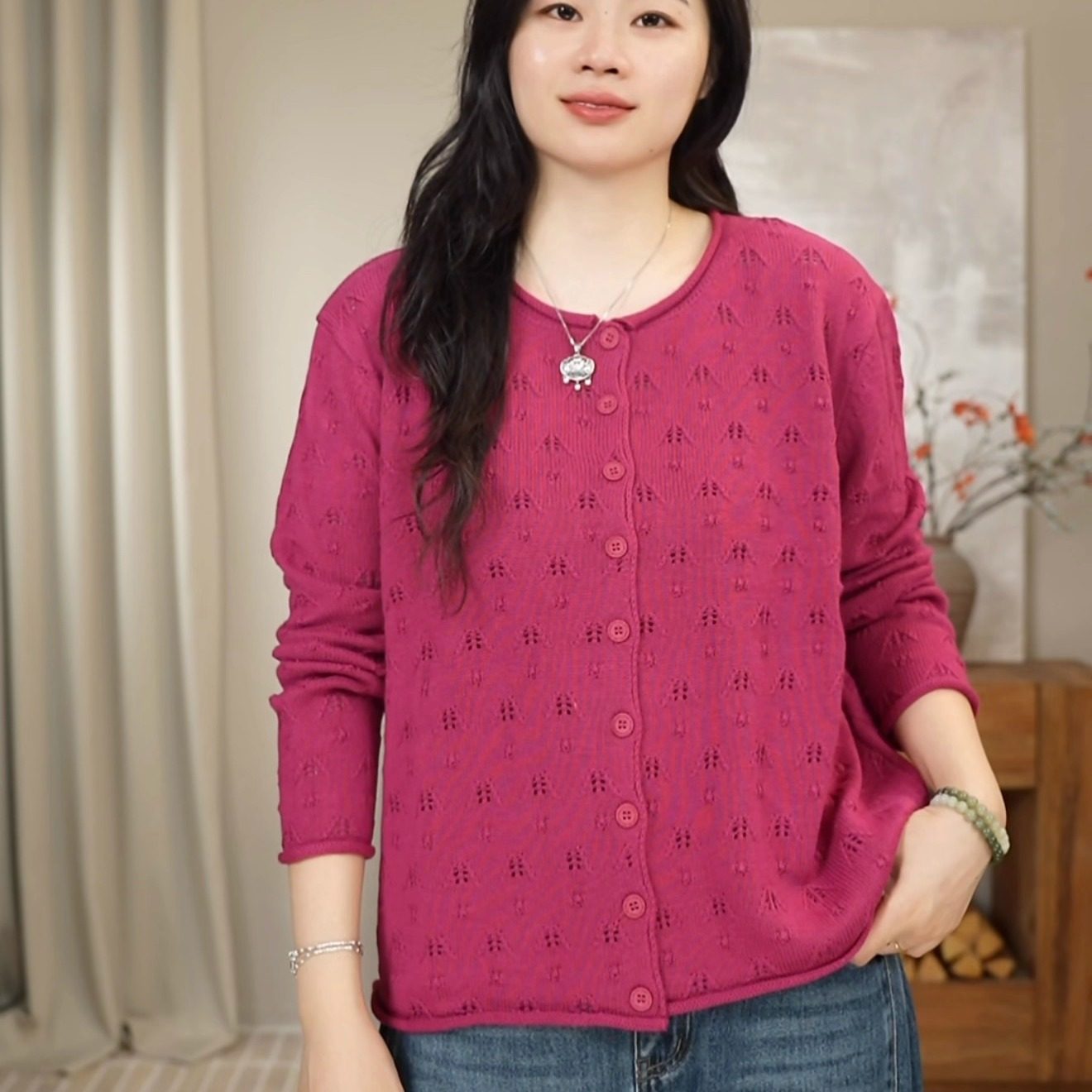 流光风气质镂空针织开衫女 秋冬新款长袖圆领宽松百搭外套 2772,女装/女士精品,毛针织衫,淘宝优惠券,粉丝福利购,淘宝优惠卷