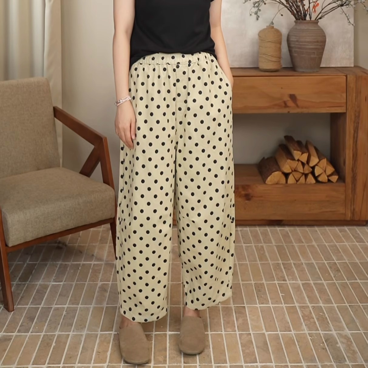 韩版秋冬新款灯芯绒波点时尚九分宽松萝卜裤女 1018