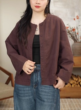 2025年秋季复古港风圆领韩版简约纯色外套 33003