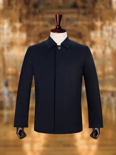 鼎铜羊绒风衣男士翻领秋冬季中年高端商务短款桑蚕丝羊毛外套薄款