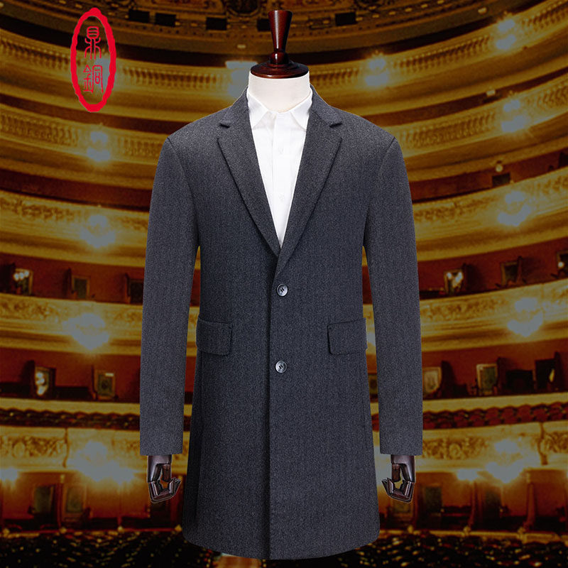 鼎铜西装领毛呢大衣男中年秋冬季中长款男士羊毛外套轻奢商务休闲