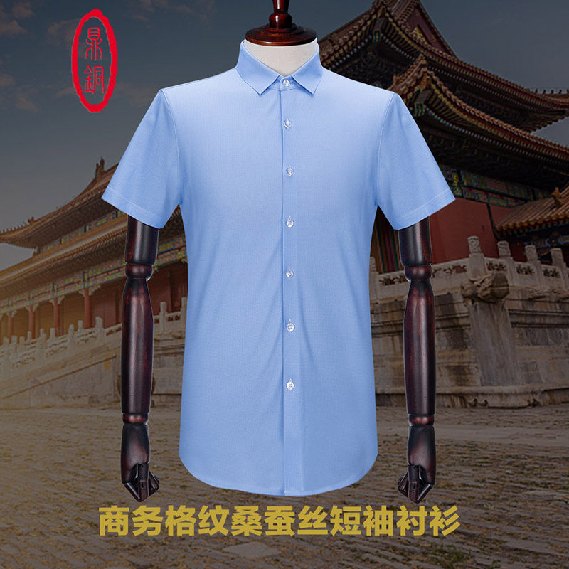 格子商务休闲翻领中年短袖衬衫