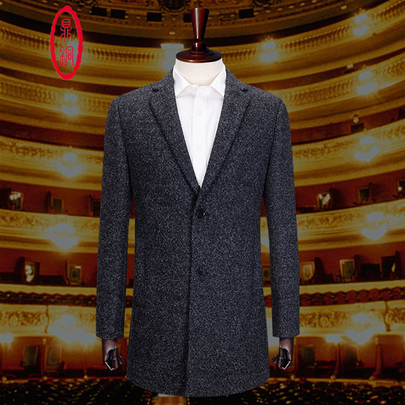 鼎铜西装领毛呢大衣男中年中长款男士羊毛加厚秋冬季保暖西服外套