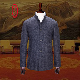 鼎铜立领毛呢大衣男秋冬季中年商务休闲男士短款加厚羊毛外套灰色
