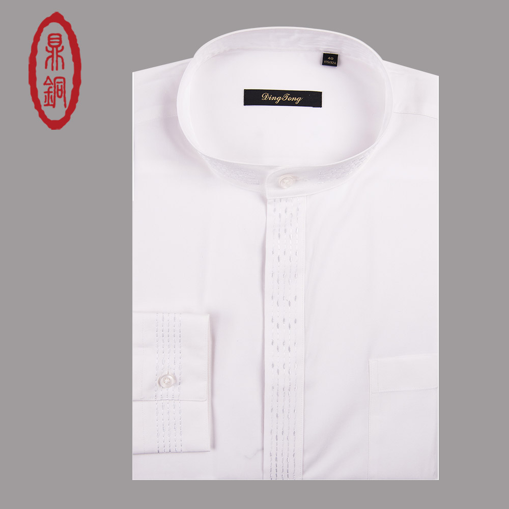 商务休闲立领提花全棉长袖衬衣