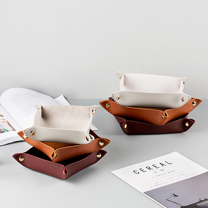 homepu皮革玄关盘桌面收纳盒