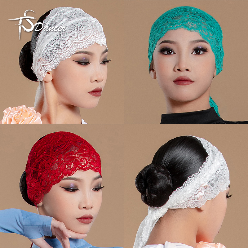 星舞林拉丁舞蹈儿童蕾丝长款发带新款花边弹力国标演出头饰女成人