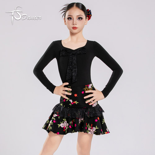 碎花拉丁舞服女童长袖训练