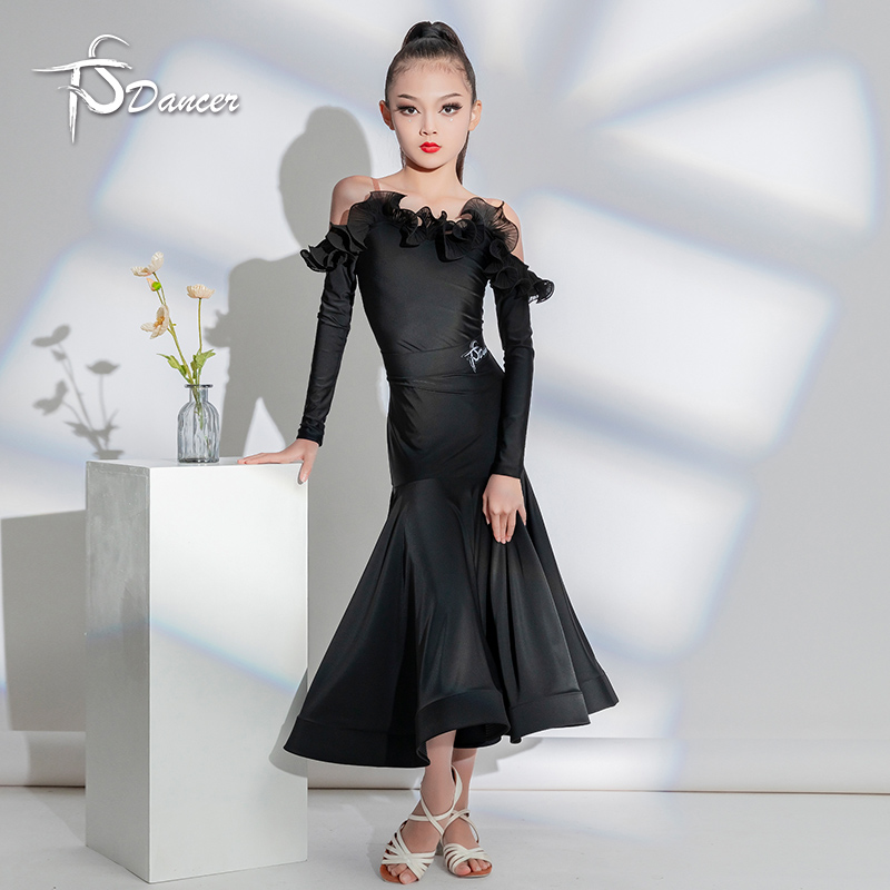 天生舞者摩登舞服女童演出服大摆