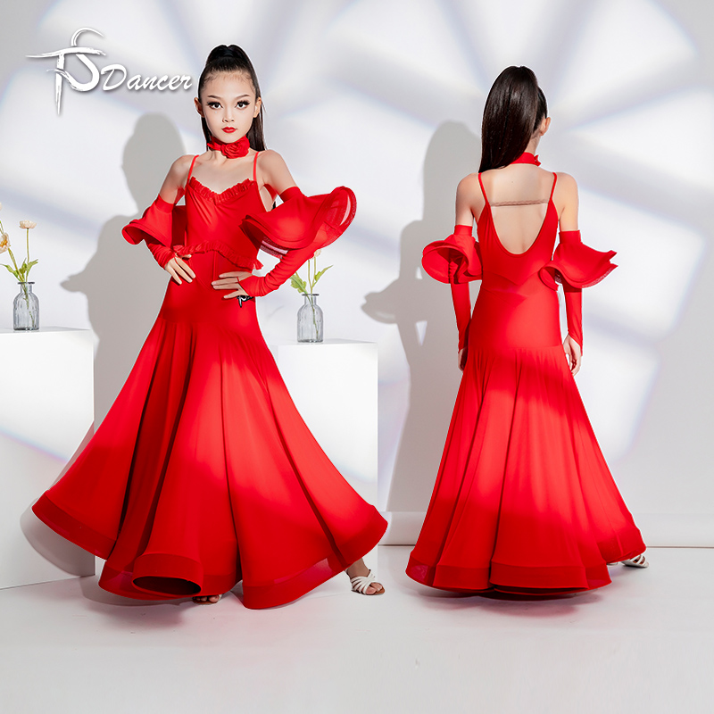 摩登舞服女童比赛演出服大摆