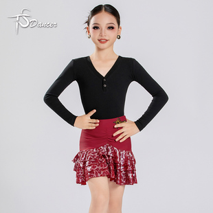 优雅拉丁舞新款少儿女童分体高级感国标舞练功演出集训黑池班服装