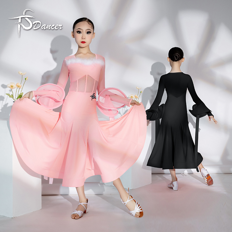 鸵鸟毛现代舞摩登舞服高弹力高档