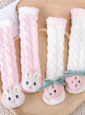 婴之行婴儿袜子冬季加绒加厚新生儿护腿袜套珊瑚绒保暖宝宝长袜