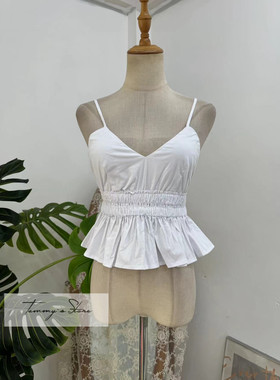 塔米家 美单CC扎腰V领荷叶边吊带上衣 多色 E2-3